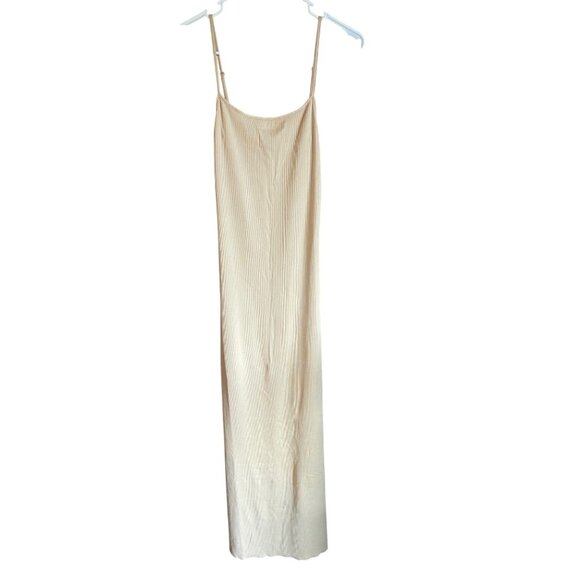WeWoreWhat Ribbed Beige Maxi Dress With Adjustable Spaghetti Straps Cotton Blend - Picture 2 of 8